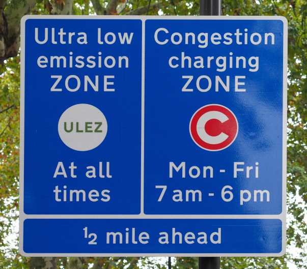 Road sign indicating ULEZ and Congestion Charge